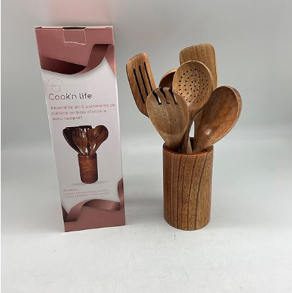 Wood Kitchen Utensils Set with Stand