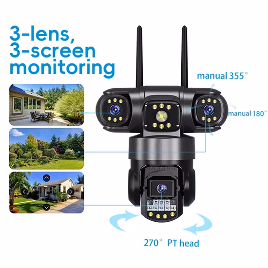 Three Lens WiFi IP Camera HD 15MP Full Color Night Vision PTZ CCTV V380 Camera - Image 2